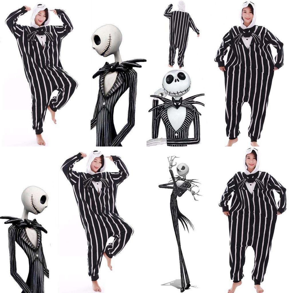 Cozy Nightmare Before Christmas Jack Pattern Sleepwear Jumpsuit With Hood And Tuxedo Design