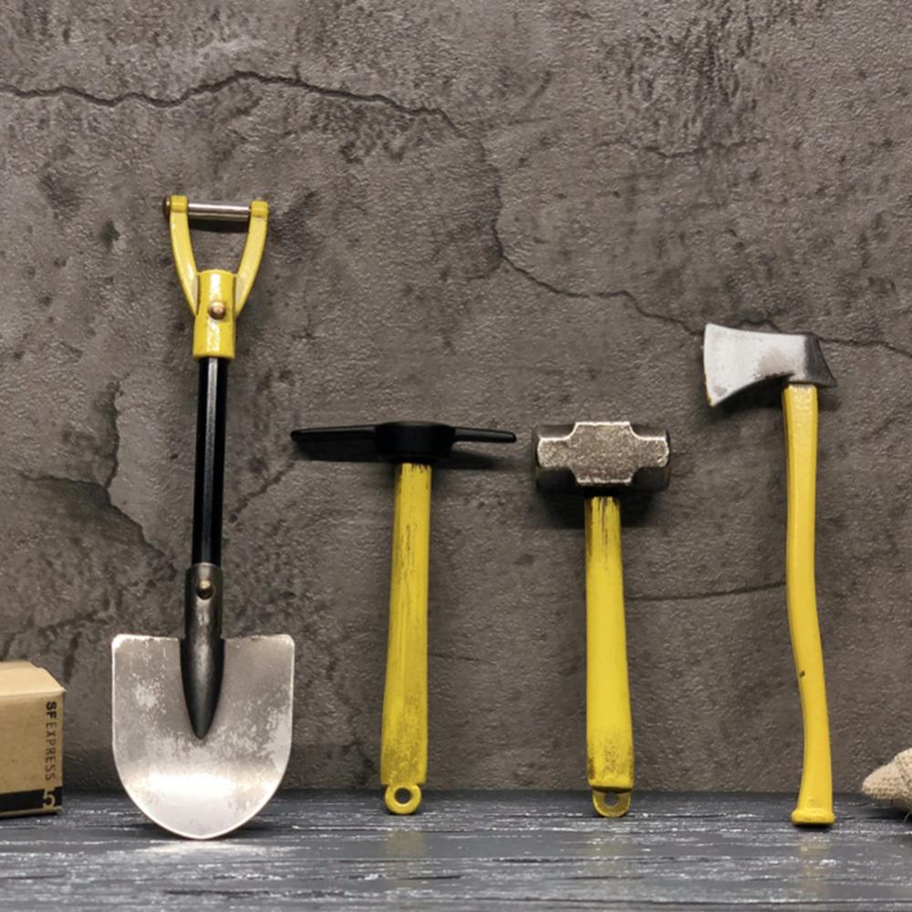 Мини 4 шт. металлическая лопата, молоток, топор, кирка, инструмент для 1/10 радиоуправляемого автомобиля TRX4 SCX10 D90