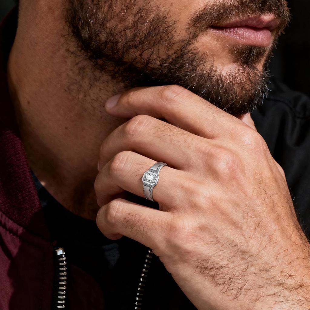 Men‘s Square Diamond Geometric Design Ring New Original Design 100% Sterling Silver 925 Suitable for Anniversaries and Wear
