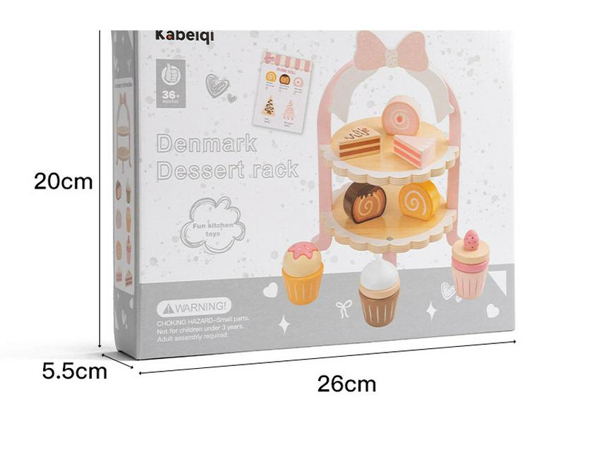 Children's Play Kitchen Set with Birthday Cake, Ice Cream, Dessert Stand, and Toy Food Models