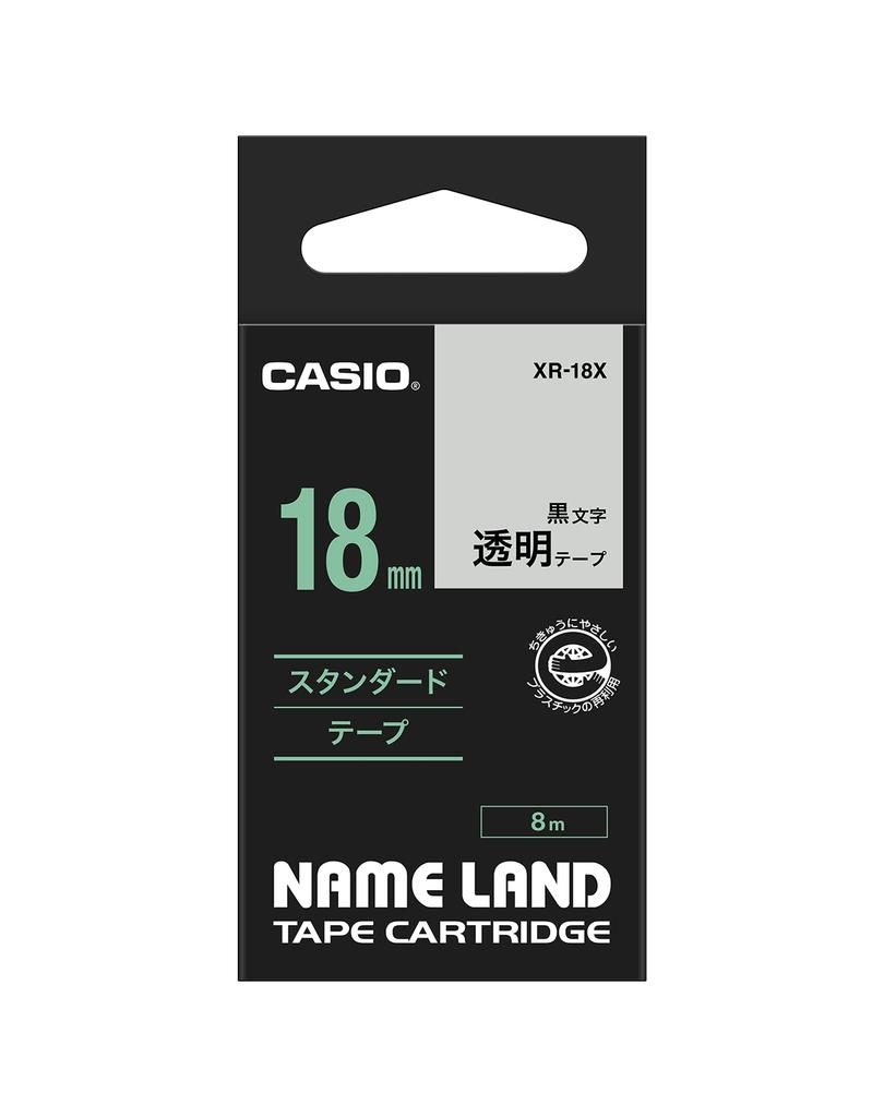 Оригинальная лента для этикеток Casio Nameland Label Writer Tape 18 мм прозрачная с черными буквами XR-18X