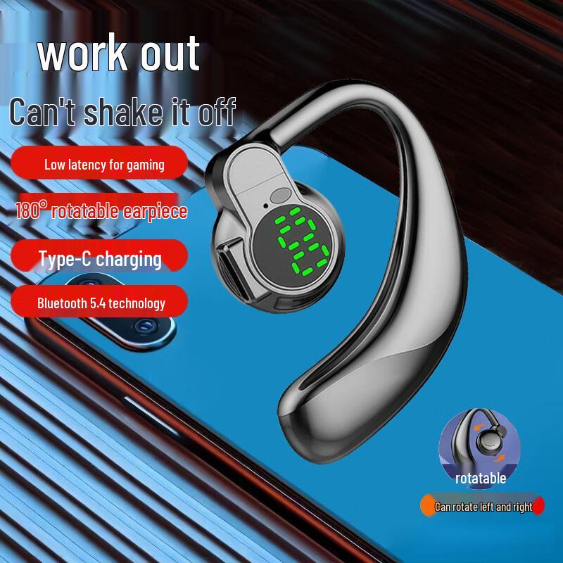 Беспроводные Bluetooth-наушники S03 с поворотным зажимом, костной проводимостью, цифровым дисплеем и не вставляющейся в ухо конструкцией для левого и правого ушей.