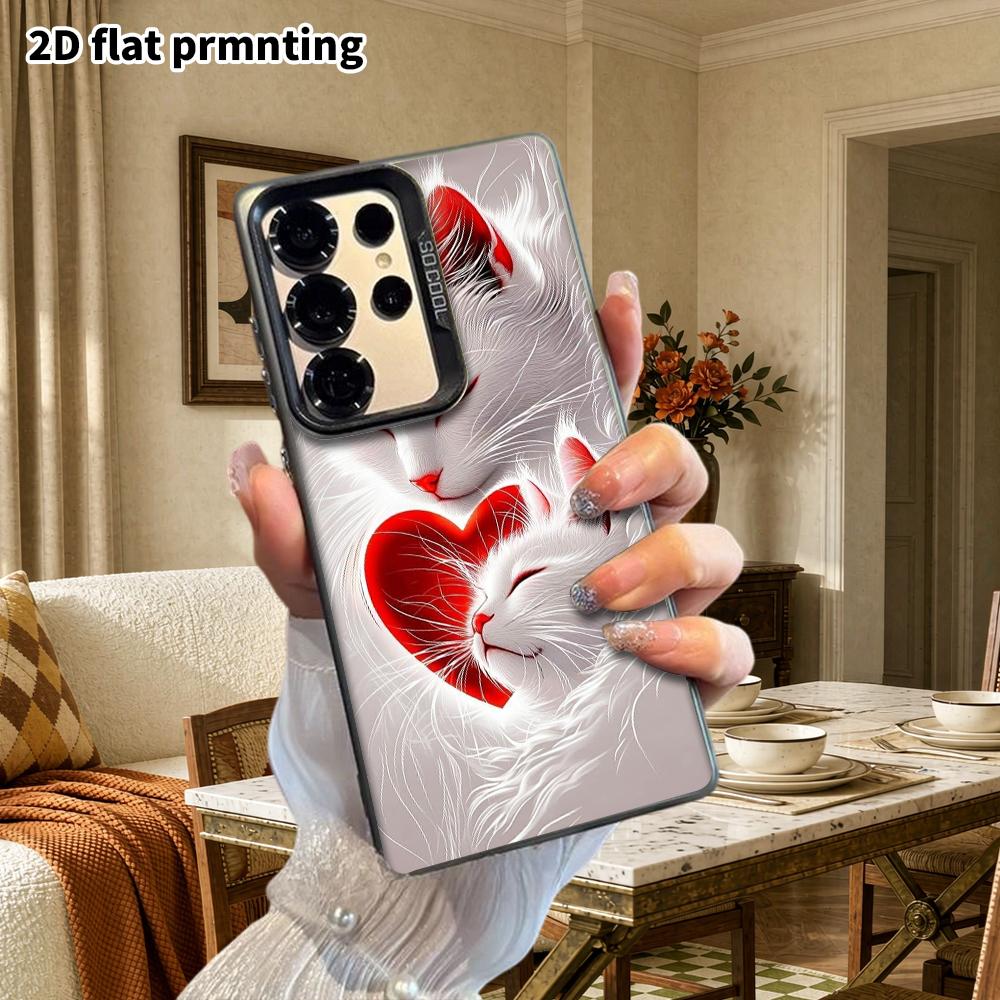 Phone Case: 2D Flat Samsung Galaxy A34 A35 M05 M06 S20 S22 S21 FE Plus 5G Protective Case, Couple Style, Double Cat Heart, Christmas and Halloween Gif