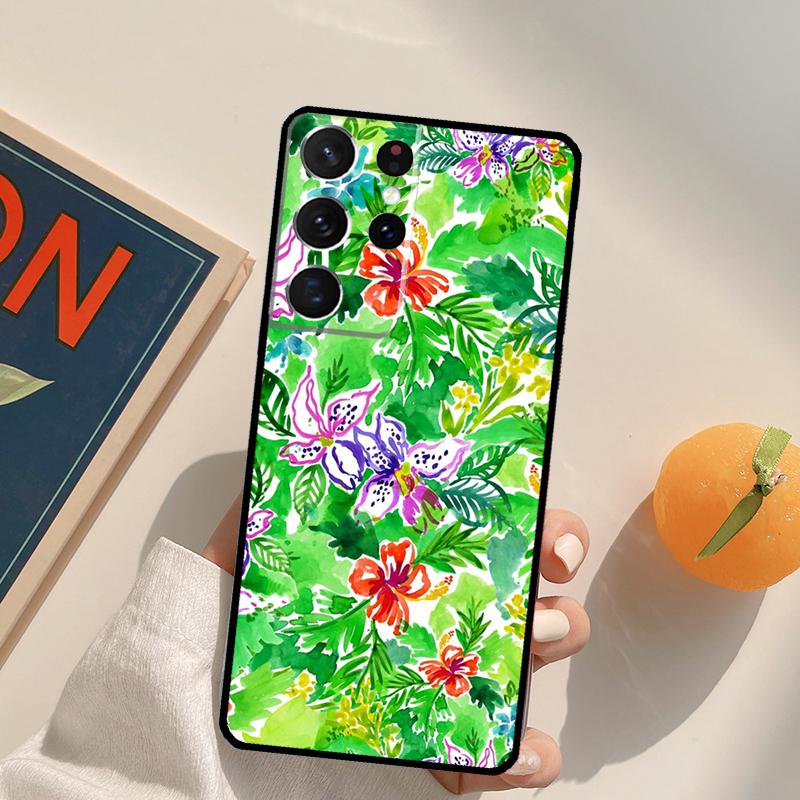 Tropical aloha Hibiscus pattern Phone Case For Samsung Galaxy S22 S23 S21 Ultra S20 FE S8 S9 S10 Plus Note 10 20 Ultra Cover