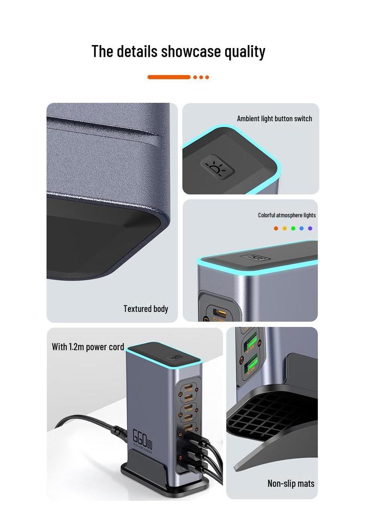 PD100 660 Вт док-станция для быстрой зарядки на нитриде галлия с QC30W, 8 портов