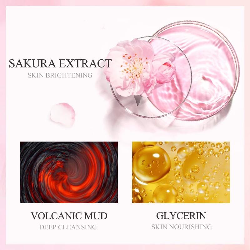 LAIKOU Sakura Mask Грязевая освежающая глубокая очищающая отбеливающая маска для сужения пор Средства по уходу за кожей лица