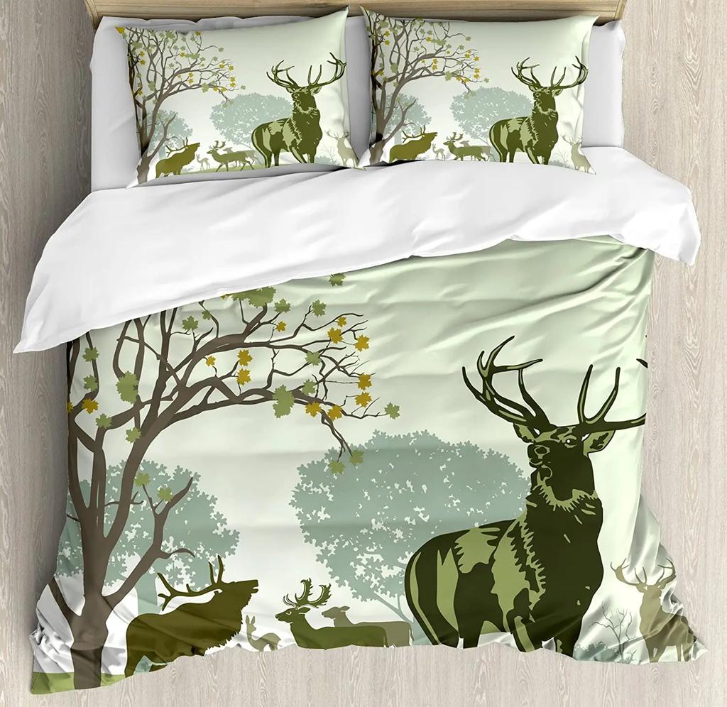 Лесное животное Олень Береза Клен Трава Пододеяльник с наволочкой На заказ 3 предмета Постельное белье Покрывало Двуспальная кровать Домашний текстиль