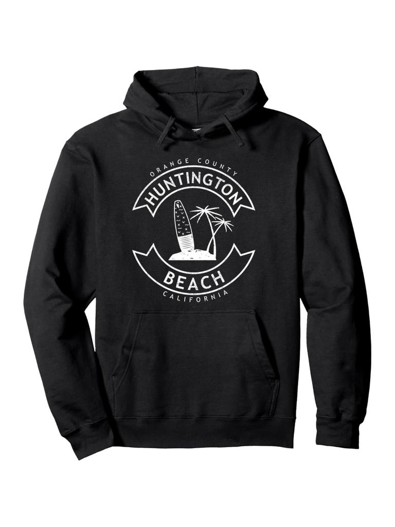 Huntington Beach California Surf hoodie - Pullover Hooded Sweatshirt with Palm Tree & Wave Graphic