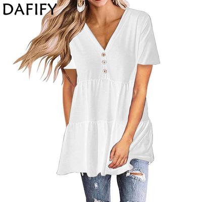 Женские модные повседневные летние однотонные блузки и рубашки с v-образным вырезом и короткими рукавами с принтом