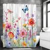 Цветочная шторка для душа Цветок Бабочка Цветущая Весна Акварель Натуральная Ботаническая Шторка для душа, Водонепроницаемая с крючками