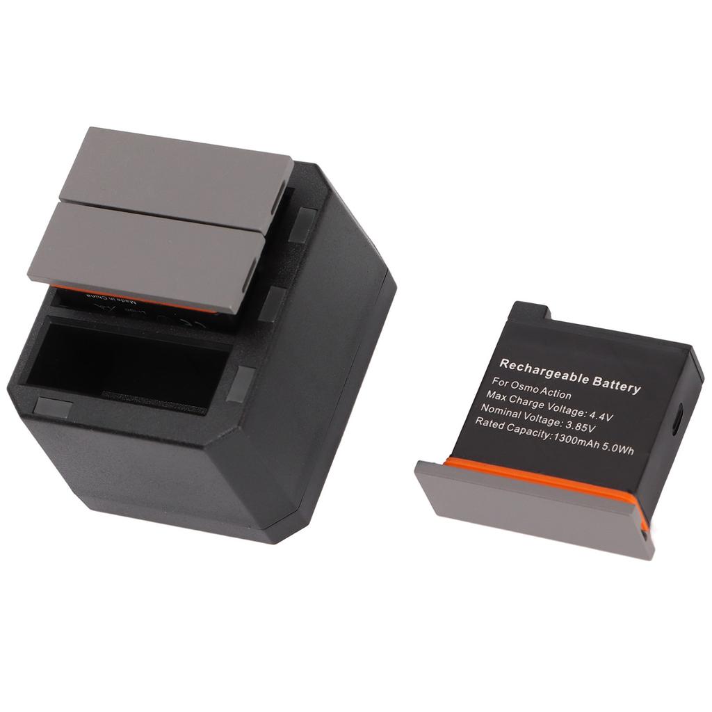 Battery Charger Kit for DJI OSMO Action Camera 3 Pack 1300mAh Batteries and 3 Channel Charger with LED Indicator