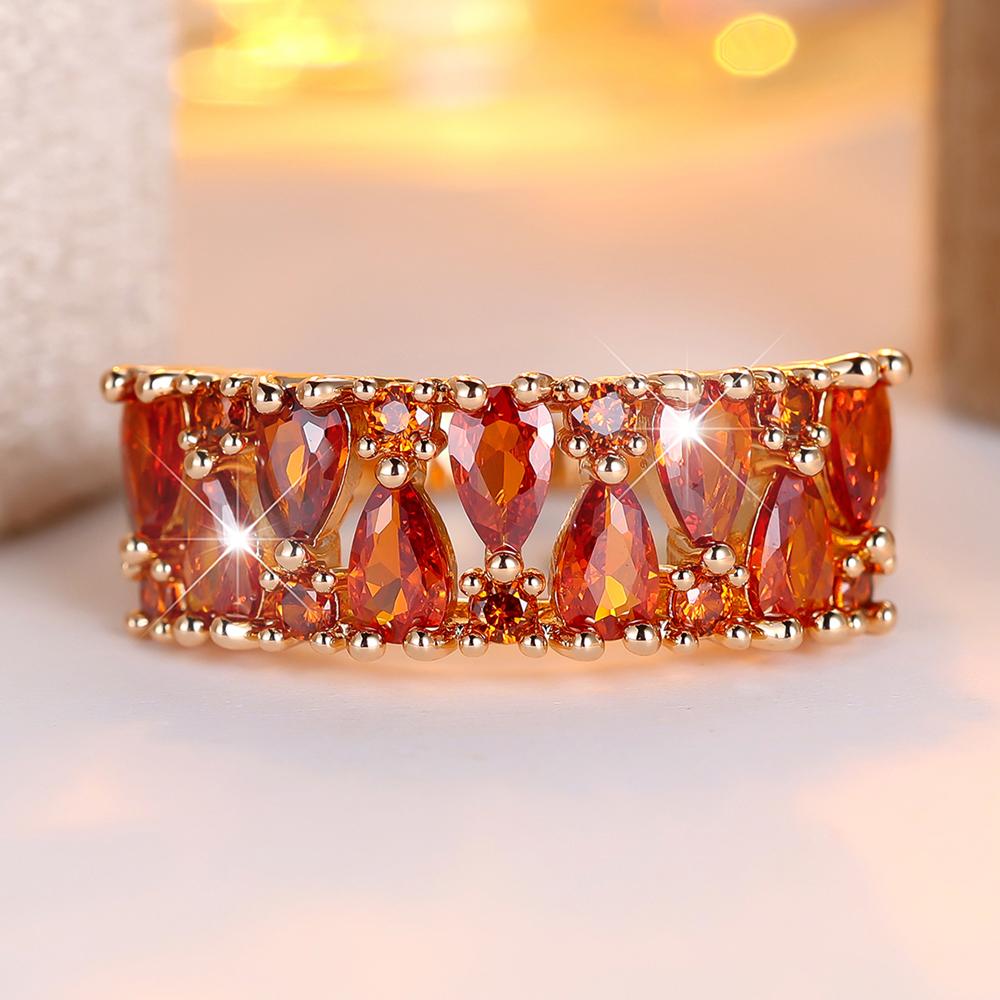 Широкие кольца с красным цирконом огранки «груша» для женщин, винтажное золото, обручальное кольцо, свадебные украшения, подарки на годовщину, день рождения