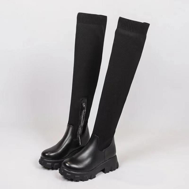 New Slim Stretch Lycra Knee High Boots Platform Winter Boots Women Long Boots Winter Shoes Women Sock Boots Over The Knee Boots