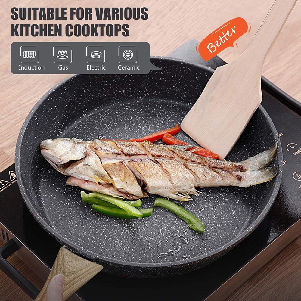3-piece non-stick frying pan set 8 10.2 12 inch stainless steel cookware with ergonomic wooden handle for induction gas infrared cookers