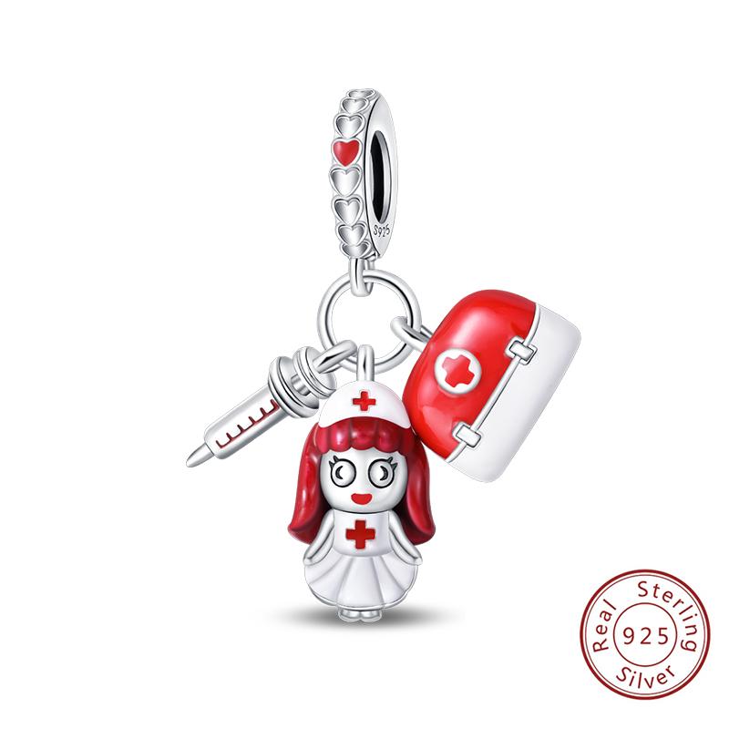 925 Silve Charms Beads Doctor's Teeth Dentist Charms First Aid Kit Dangle For Bracelet Occupation Jewelry Gift