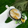 Natural Polka Dot Agate Gemstone Pendant Yellow 925 Sterling Silver Jewelry
