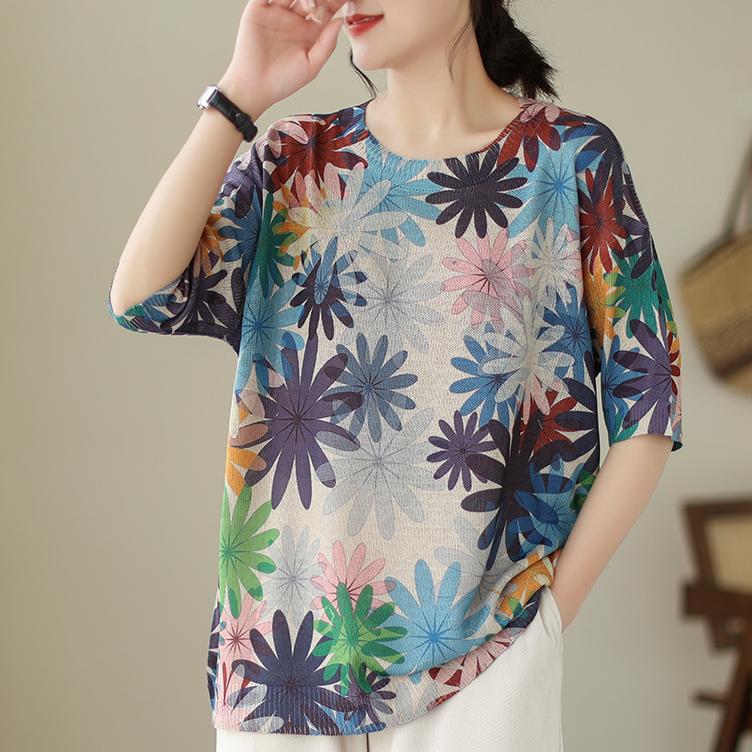 Dimanaf 2024 летние женские футболки, летние стильные рубашки с принтом листьев, красочные элегантные топы с цветочным принтом, свободные повседневные футболки