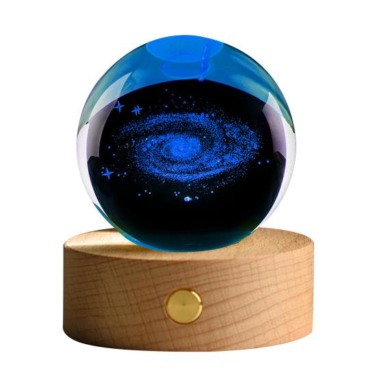 Faux Crystal Ball Light Calming Cosmic Night Light Clear Lighted Stellar Spheres with Wooden Base