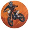 Motocross Rider Jump Theme Round Area Rug, Orange and Black Dirt Bike Non-Slip Floor Mat, Decorative Carpet for Bedroom Home