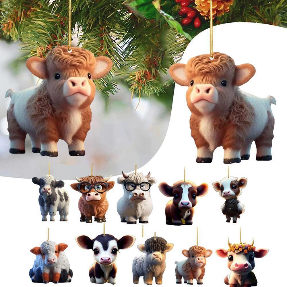 Cute Wooden Cartoon Cow Pendant Home Party Christmas Tree Ornament Toy CDN