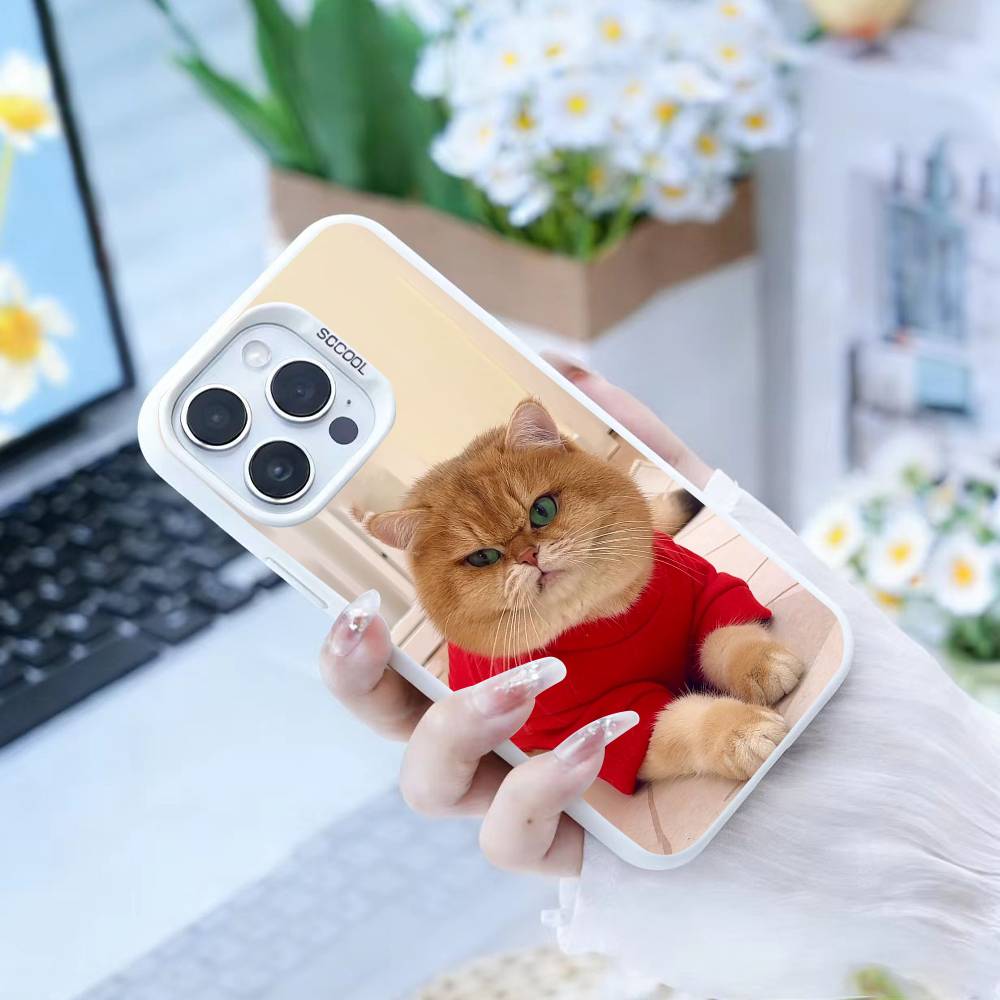 Забавный Милый Кот Чехол для Телефона Для iPhone 16,15,14,13,12,17,Pro,MAX белый Матовый Ударопрочный Чехол