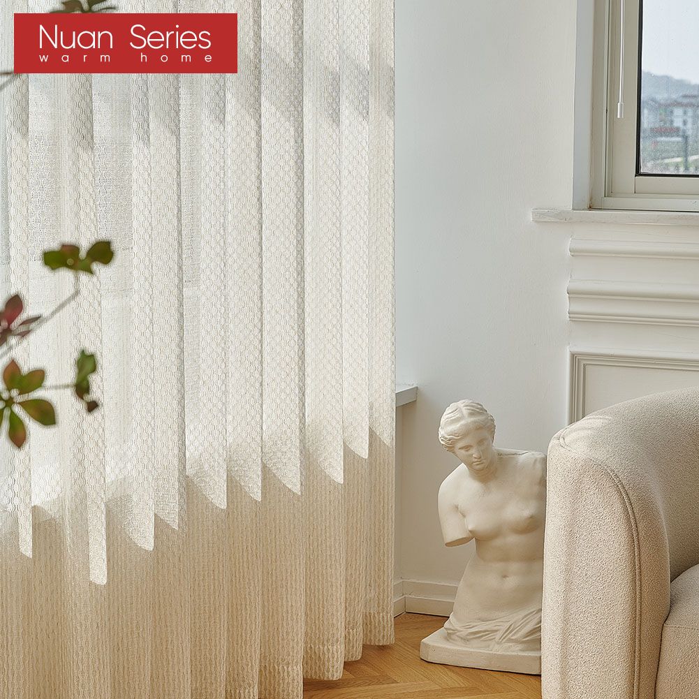 1 предмет, прозрачная занавеска кремового цвета, полупрозрачная тюль, занавеска для спальни, гостиной, серия Nuan