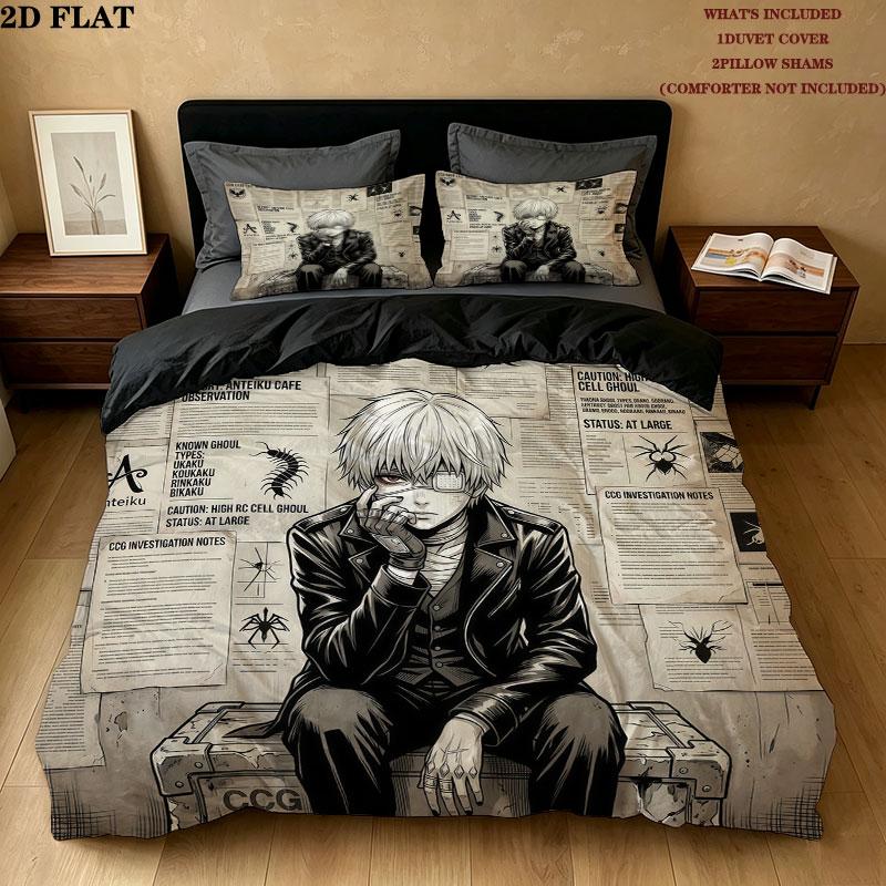 Tokyo Ghoul Pattern Bedding Quilt Set Quilt Cover Pillowcase Home Birthday Gift(1 * duvet cover + 2 * pillowcase, without core)