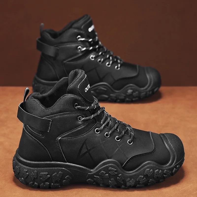 Весна и осень Новые мужские туфли для походов на открытом воздухе Альпинистская обувь Толстая подошва Износостойкая Высокая посадка Беговая спортивная обувь