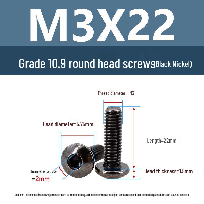 Yigu High-Strength Black Nickel Hex Socket Pan Head Machine Screw M3/M4