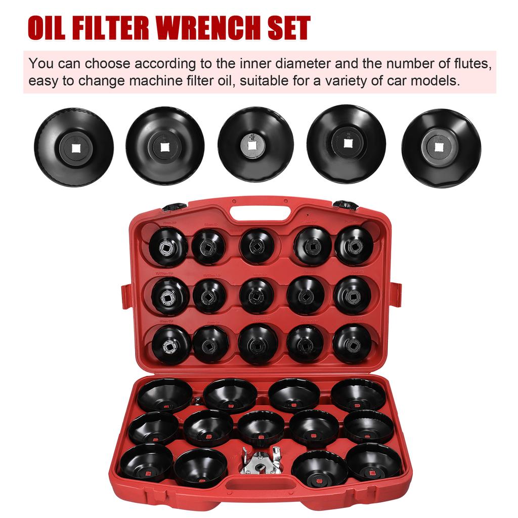 30Pcs Oil Filter Captype Removal Wrench Socket Set 12inch 12.5mm Mouth Car Fuel Filter Remover