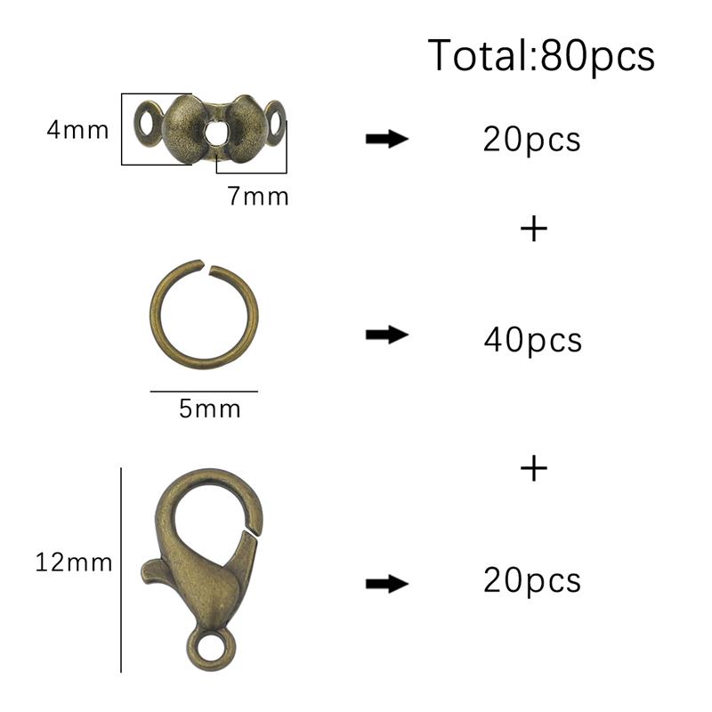 80 шт./пакет, застежка-лобстер, соединительные кольца, соединительная застежка, обжимной конец для браслета, цепочки и ожерелья, принадлежности для самостоятельного изготовления ювелирных изделий