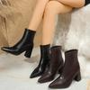 Fashion Vintage Pointed Toe Women Ankle Boots Shoes Autumn Winter Square Heels Short Booties Zapatos Mujer