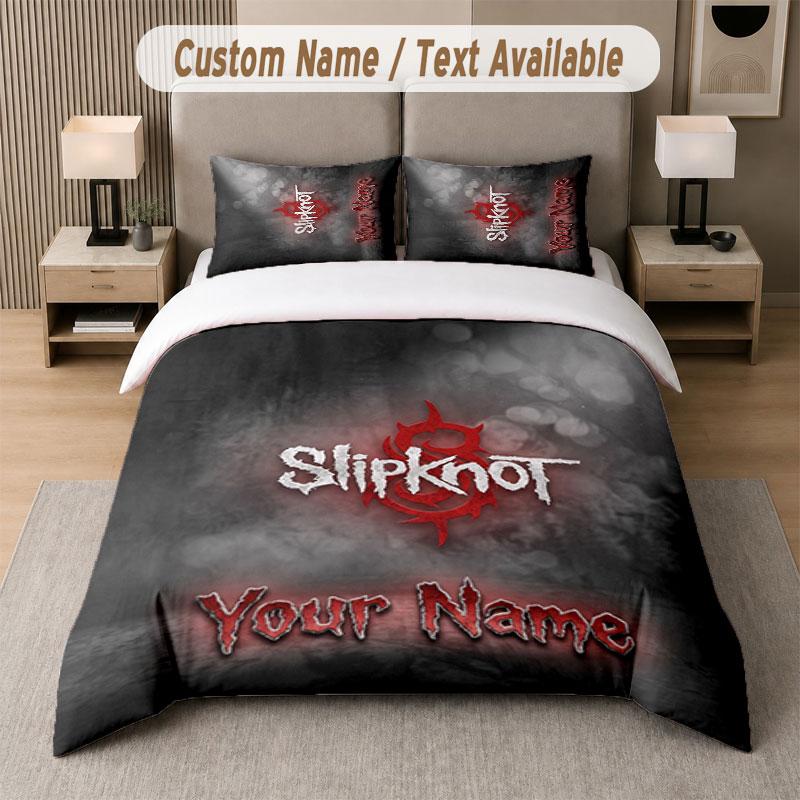 Custom Bedding Set Slipknot Pattern, Print Name Text 1 Duvet Cover plus 2 Pillowcases Home Textile