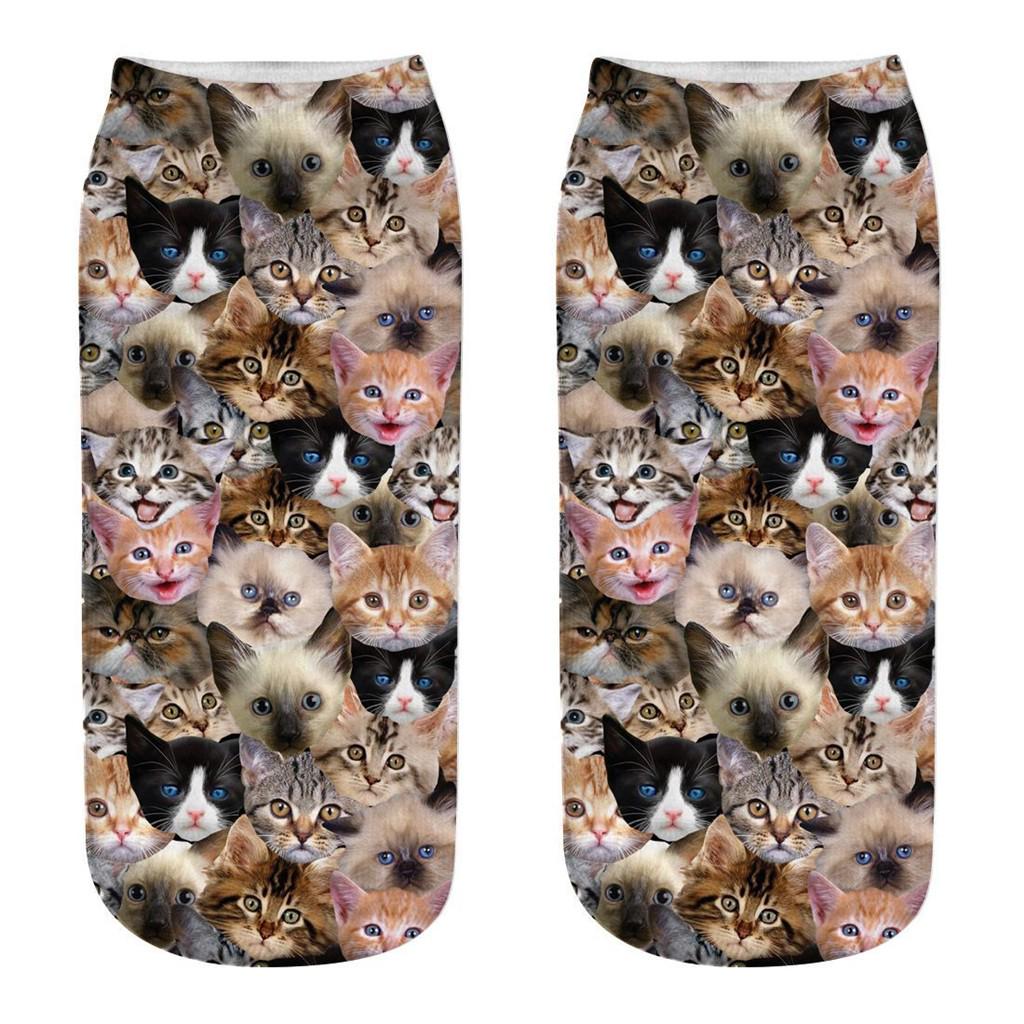 Women 3D Novelty Crazy Funny Cat Socks Cute Colorful Cartoon Low Cut Socks