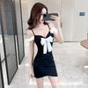 Шикарное мини-платье bodycon с открытыми плечами, пэчворком и ремешками для ночного клуба и рабочей одежды для спа