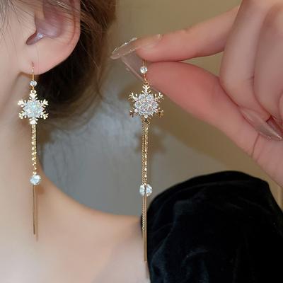 Новые корейские модные длинные серьги с кисточками и снежинками из циркона для женщин, модные эффектные серьги, ювелирные изделия, аксессуары для вечеринок