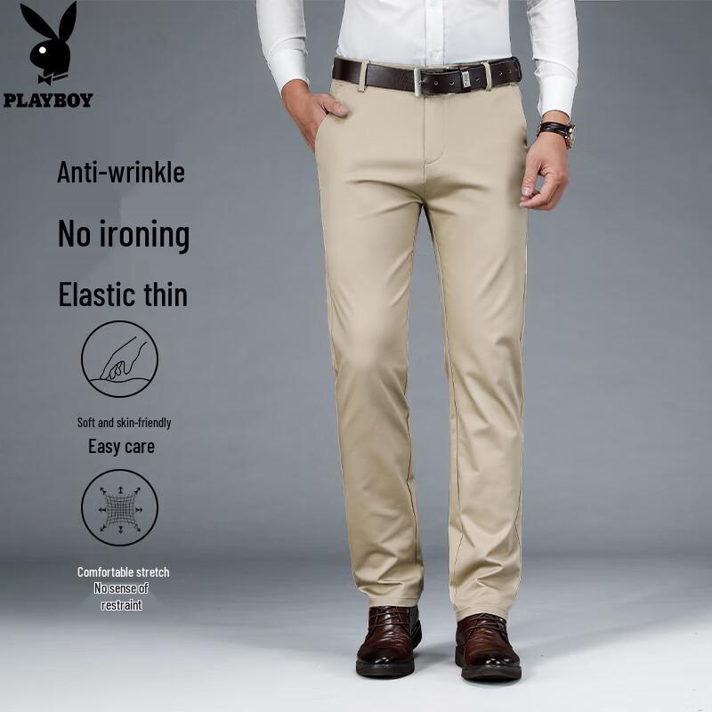 Playboy Men's Wrinkle-Free Straight Leg Business Casual Pants