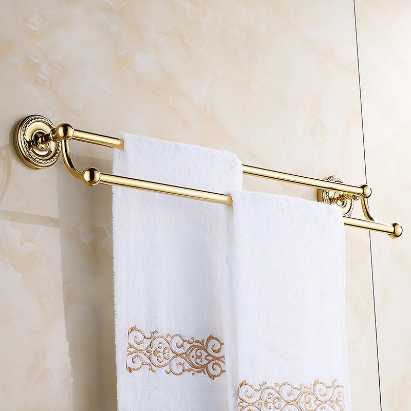 Towel Bars Double Rails Brass Wall Shelves Towel Holder Bath Shelf Towel Hanger Bathroom Accessories Black Towel Rack HJ-1311