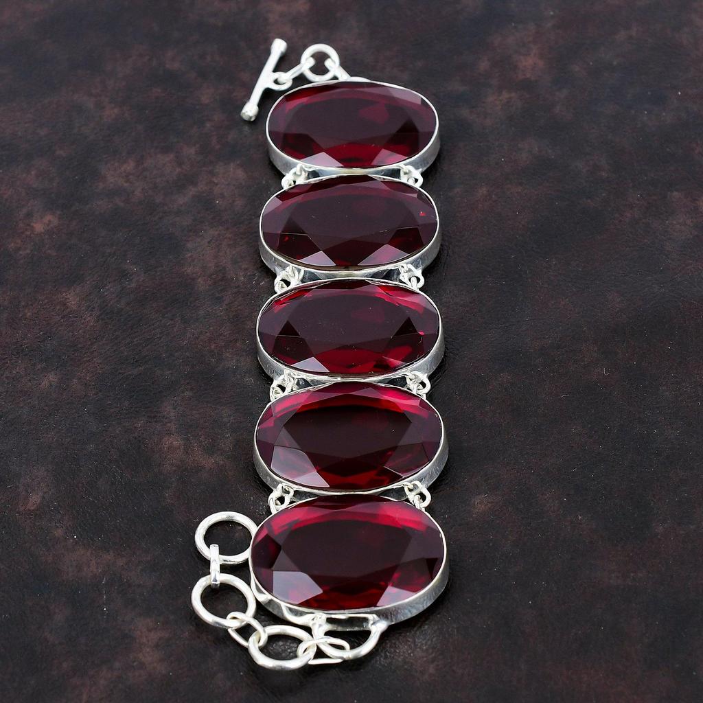 Браслет из граненого мозамбикского граната, браслет из стерлингового серебра 925 пробы, очень красивый драгоценный камень, ювелирные изделия ручной работы, регулируемый браслет-цепочка, подарок для нее