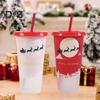 710ml Easy Cleaning Straw Cup Christmas Elements Durable Magical Color Changing Straw Water Bottle