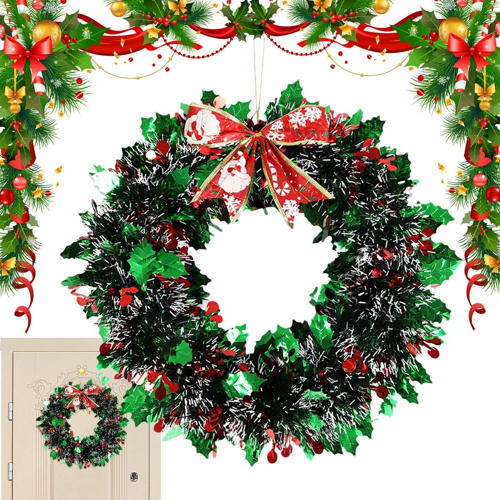 Christmas Wreath Bow Ornament Red And Green Strips Christmas Decorations Wreath For Winter Festival New Year Housewarming Table