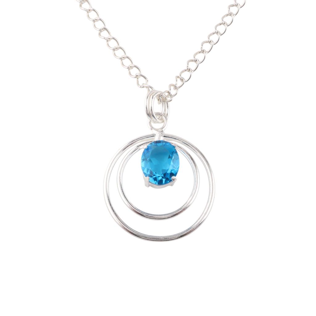Swiss Blue Topaz Gemstone 925 Sterling Silver Handmade Elegant Pendant1.65" Gift PP-61-10
