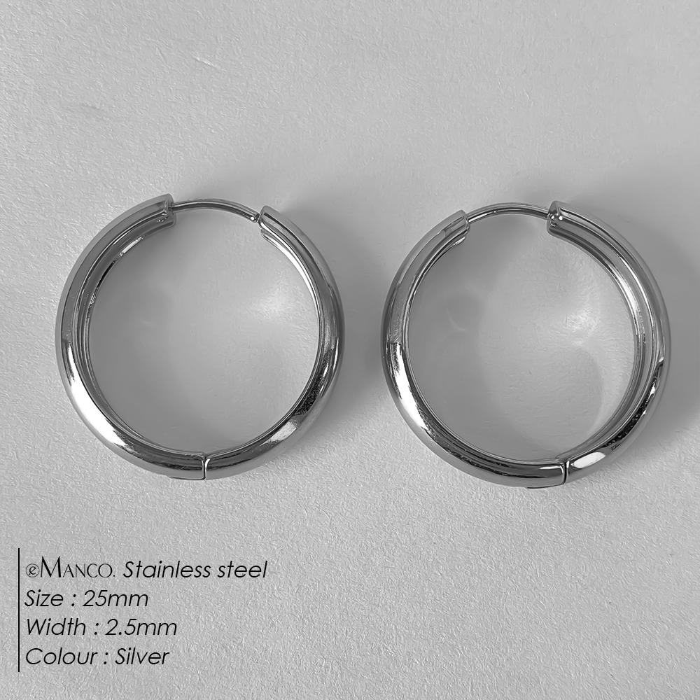 EManco Classic Round Stainless Steel Earrings for Women Men Geometric Circle Ear Buckle Fashion Huggie Daily Jewelry