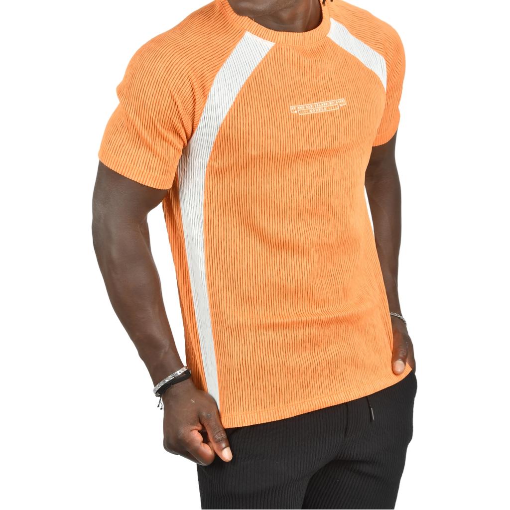 Облегающая футболка DeepSEA из лайкры в рубчик с боковыми полосками и надписью спереди 2403231