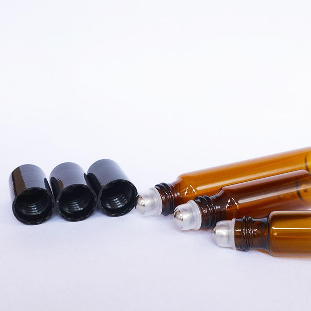 20pcs/50pcs/100pcs Amber Glass Roll on Bottle with Glass and Metal Ball Brown Thin Glass Roller Essential Oil Vials
