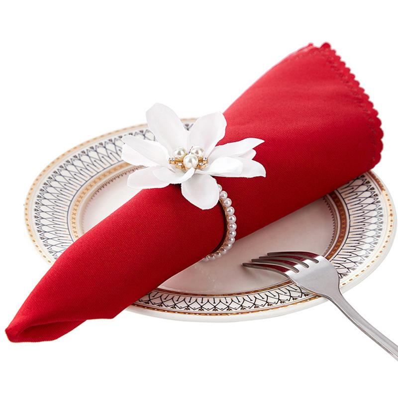 6 шт./комплект Кольца для салфеток - Держатели для салфеток в виде цветов, Белые кольца для салфеток с цветочными бусинами для украшения свадебного обеденного стола, Банкета