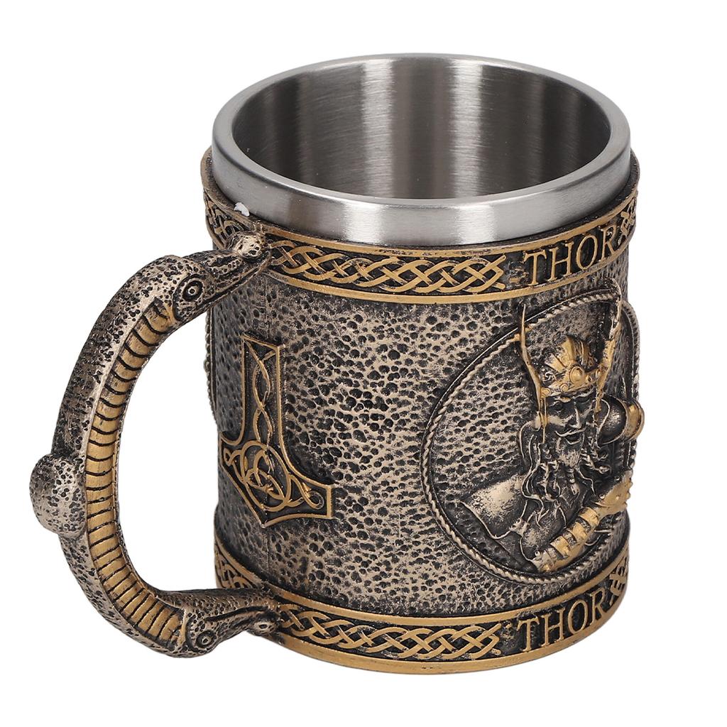 Stainless Steel Liner Mug Hand Painted Decorative Retro Medieval Resin Mug Beer Cup for Home Bar