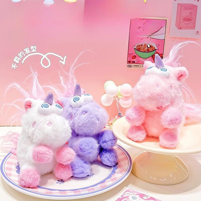 Messy Pink Purple Unicorn Plush Keyring With Practical Rope For Keys Bags And