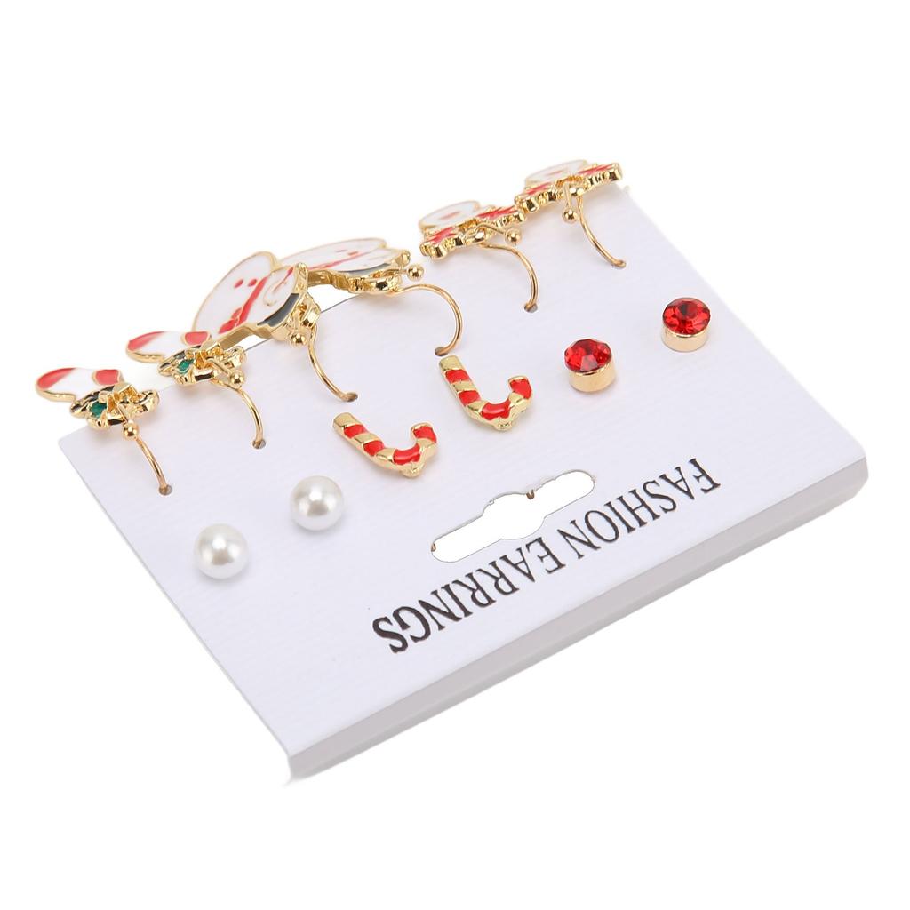 6 Pairs Christmas Earrings Romantic Cheerful Alloy Material Light Weight Decorative Holiday Earrings Jewellery