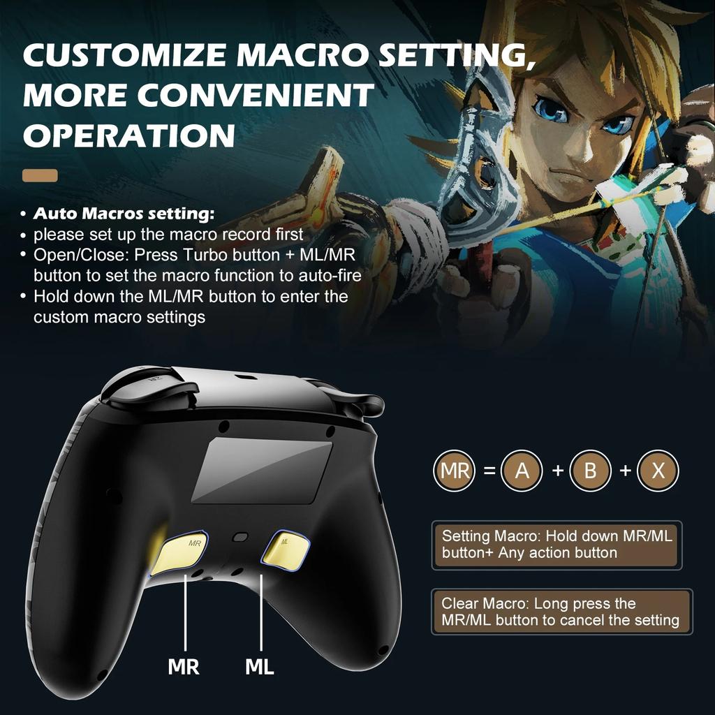 Беспроводной профессиональный контроллер для Nintendo Switch/Lite/OLED, геймпад с разъемом для гарнитуры/RGB-подсветка/настройки макросов/пробуждение/турбо/регулируемая вибрация с двумя двигателями